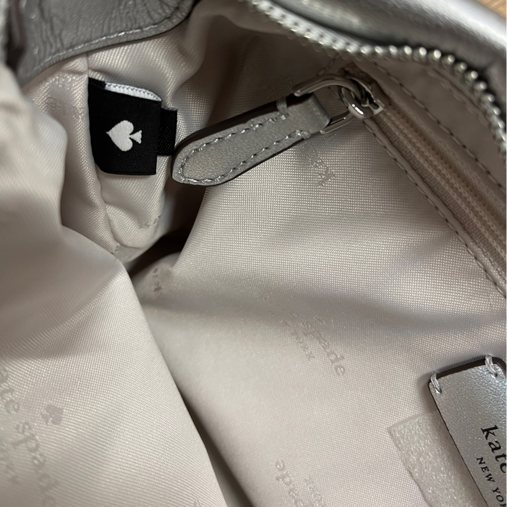Kate Spade Anya metallic silver crossbody clutch NWT vegan leather chain bag - Picture 11 of 15